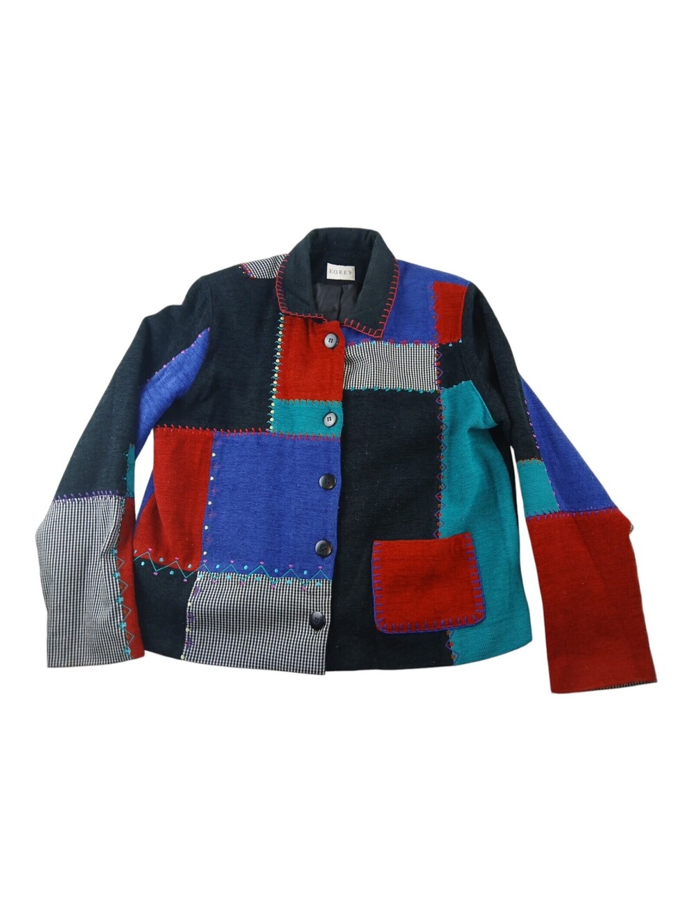 Vtg Koret Womens ART TO WEAR Jacket Patchwork Embroidered Lined Blazer Sz M